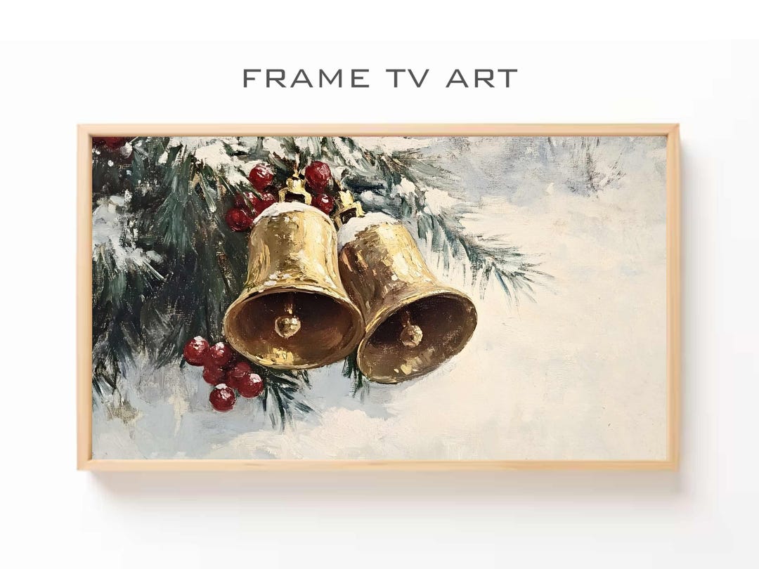 Bells Photo Frame Christmas Bells Vintage Oil Painting, Festive Frame TV Art (digital ...