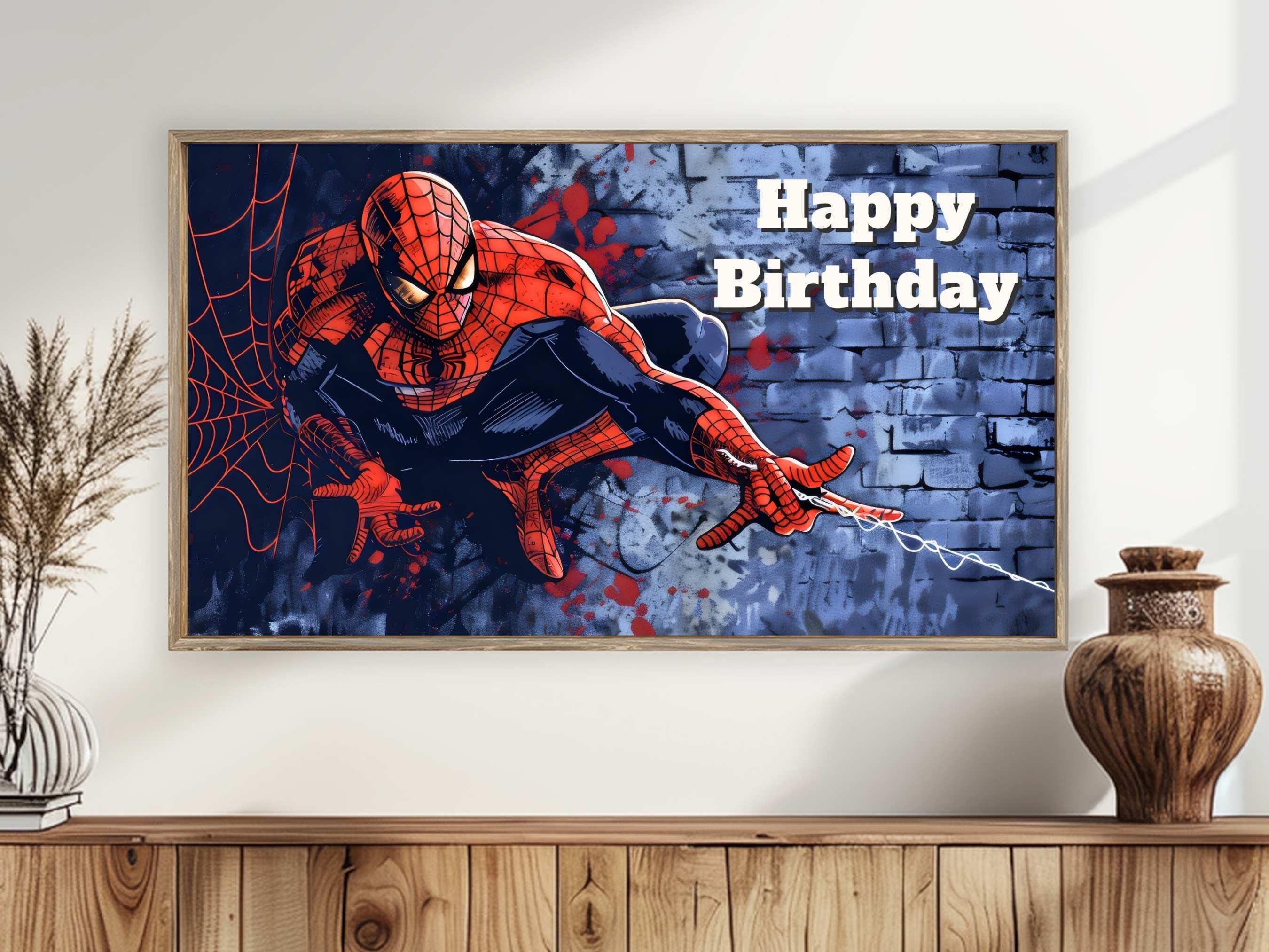 Spiderman Birthday Frame TV Art Superhero Party Decoration - Digital ...