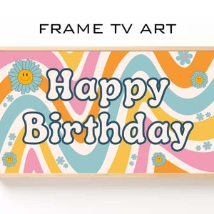 Retro Happy Birthday Frame TV Art: Colorful Celebration (Digital Download)