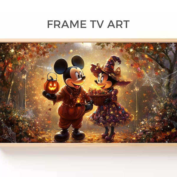 Halloween-lijst tv-kunst Mickey en Minnie Trick-or-Treat, herfstscreensaver, digitale download