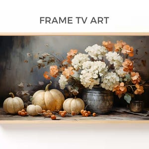 Samsung Frame TV Art: Autumn Pumpkins and Hydrangeas (Digital Download)
