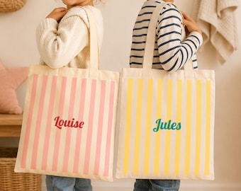 Tote Bag Enfant Personnalisé Prénom Sac École Crèche Nounou Centre Aéré Rentrée Scolaire Sac Vacances Coton Enfant, sac école maternelle