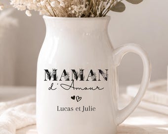 Vase personnalisé pour fleurs Maman - Fête des mères, cadeau maman anniversaire et noël, pot à lait, vase fleur mamie, tata, marraine