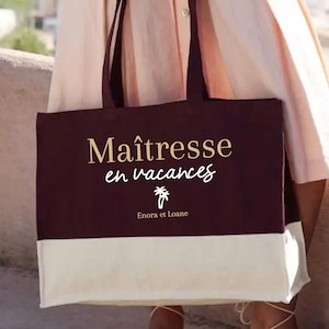 Sac maitresse personnalisé, cadeau fin d'année scolaire maitresse, cadeau maitresse vacances, cadeau atsem, sac atsem personnalisé école