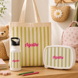 Kit Rentrée Scolaire Personnalisé Enfant Tote Bag Gourde Boîte à Goûter Prénom École Crèche Garderie Centre Aéré