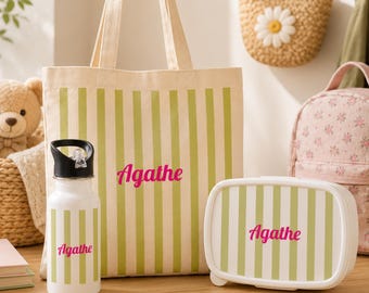 Personalisiertes Schulstart-Set für Kinder: Tragetasche, Trinkflasche, Lunchbox mit Namen – Schule, Kindergarten, Kita, Hort