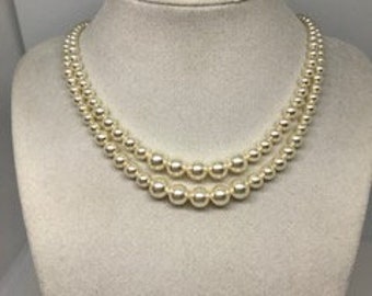 Pearl necklace, 2 strand graduated pearl,The Crown Pearl Necklace,Queen Elizabeth pearls,Swarovski pearls, Bridal necklace PN070