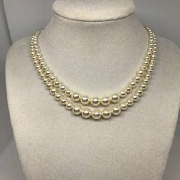 Pearl necklace, 2 strand graduated pearl,The Crown Pearl Necklace,Queen Elizabeth pearls,Swarovski pearls, Bridal necklace PN070