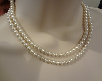 Double strand, Pearl Wedding necklace, Bridal Pearl necklace, Mad Men pearl necklace, 2 strand, Swarovski pearl, Mrs Maisel pearl-PN080