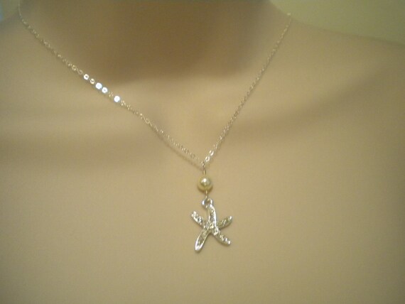 Bridemaid jewelry, Starfish necklace Pearl necklace, Beach Necklace, pearl necklace, Destination Wedding