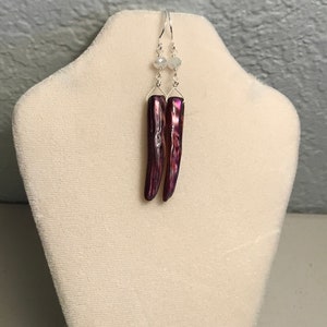 Long shell earrings, purple shell earrings, purple earrings, silver earrings, beach jewelry, gifts for her, dangle earrings image 4