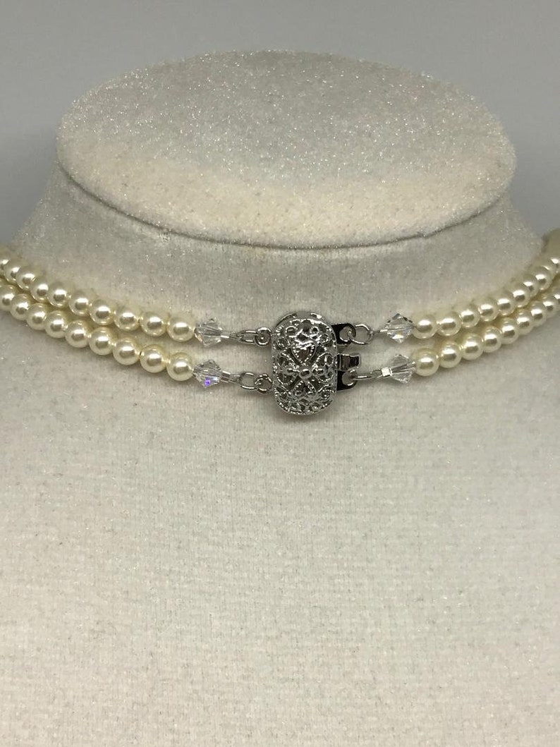 Pearl necklace Earring set,2 strand pearl, graduated pearl, Crown Pearl Necklace,Queen Elizabeth,Vintage Style Jewelry,Bridal necklace PN069 image 8