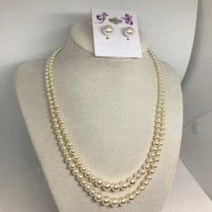 Pearl necklace Earring set,2 strand pearl, graduated pearl, Crown Pearl Necklace,Queen Elizabeth,Vintage Style Jewelry,Bridal necklace PN069 image 5