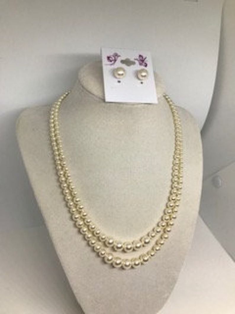 Pearl necklace Earring set,2 strand pearl, graduated pearl, Crown Pearl Necklace,Queen Elizabeth,Vintage Style Jewelry,Bridal necklace PN069 image 5