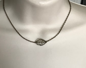 Tiny leaf necklace, nature inspired necklace, dainty brass necklace