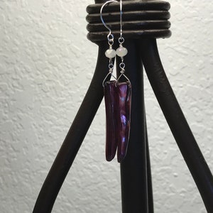 Long shell earrings, purple shell earrings, purple earrings, silver earrings, beach jewelry, gifts for her, dangle earrings image 3