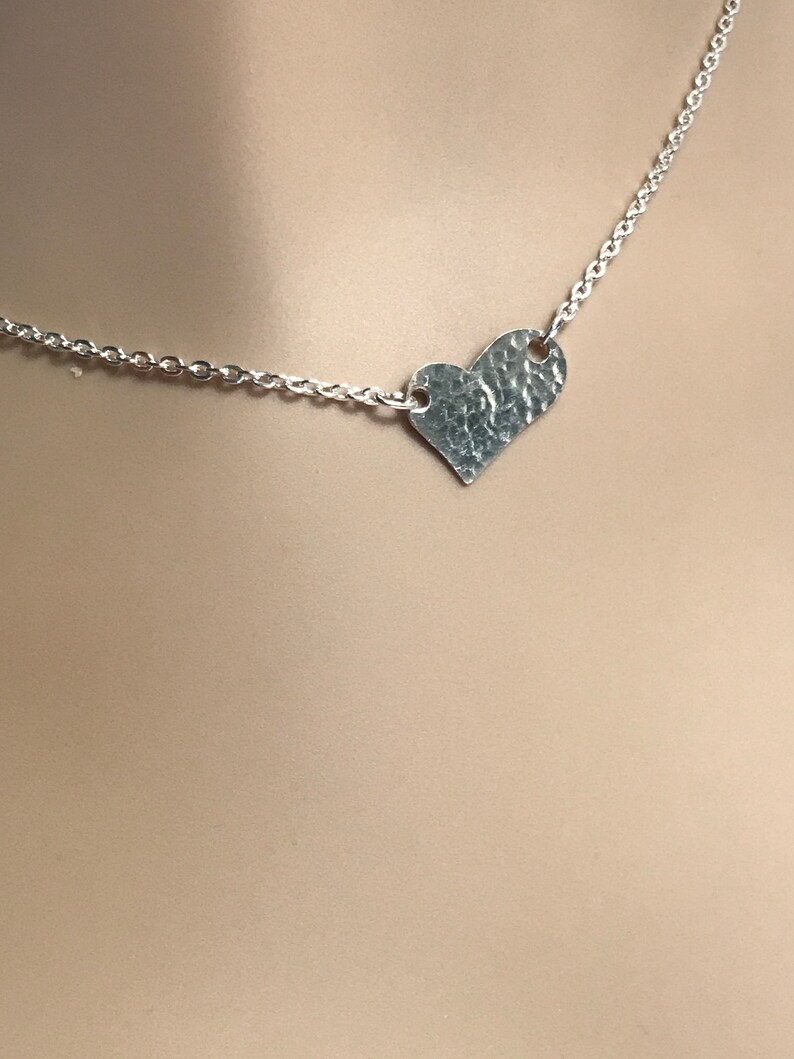 Hammered Heart in Sterling Silver Silver Heart Necklace Gift for Her