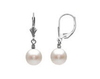 Simple Swarovski pearl earrings on leverbacks, dangle pearl earrings, sterling earrings