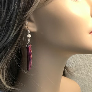 Long shell earrings, purple shell earrings, purple earrings, silver earrings, beach jewelry, gifts for her, dangle earrings image 2