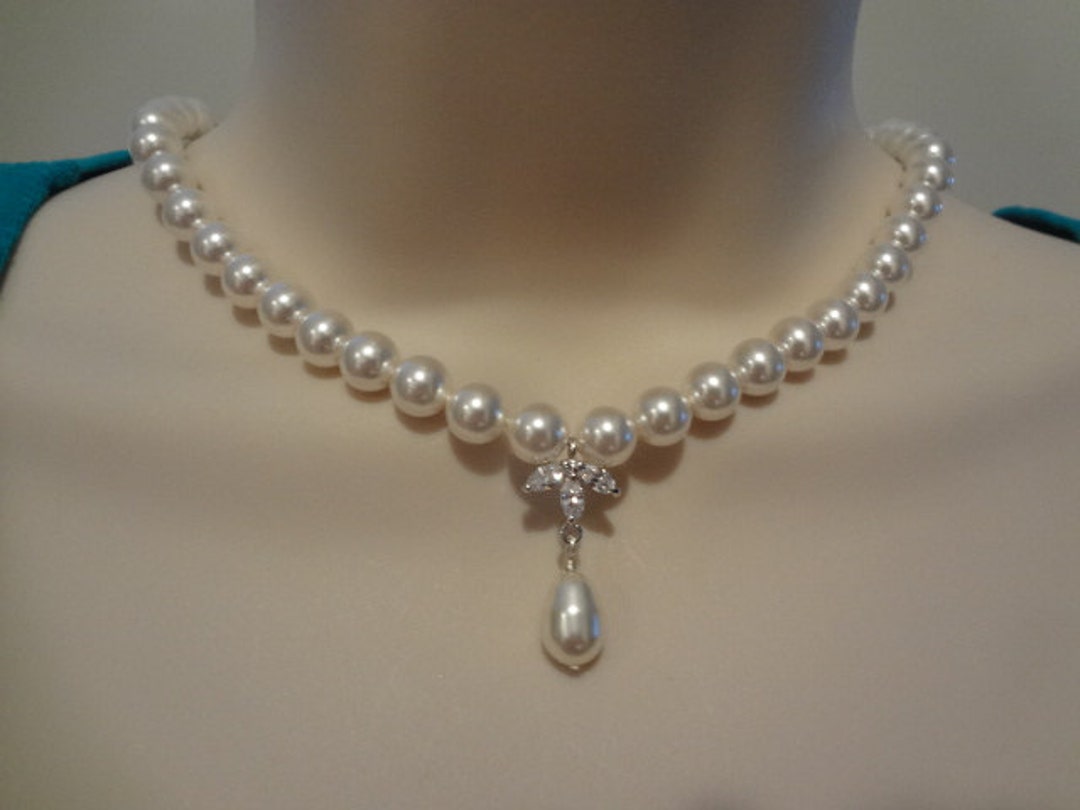 Pearl Wedding Necklace, Pearl Drop Necklace, Pearl Bridal Jewelry ...