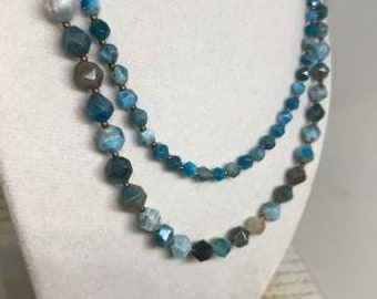 Beaded necklace set for couples, couples necklace set, his and hers necklaces, apatite necklaces, blue stone necklaces, anniversary gift
