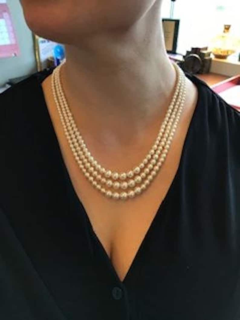3 strand pearl necklace, Crown Pearl Necklace, Queens Pearls, Graduated Pearls, Wedding Jewelry, Swarovski pearl, Bridal Jewelry,Royal PN071 image 2