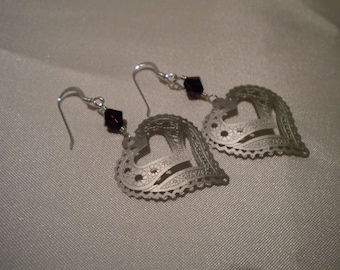 Silver heart earrings silver earrings Love red earrings Crystal Earrings Lightweight Earring Dangle Earring