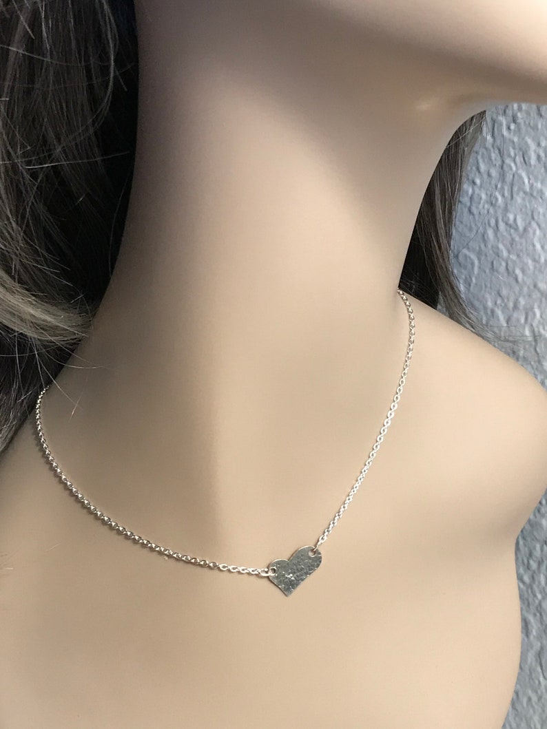 Hammered Heart in Sterling Silver Silver Heart Necklace Gift for Her