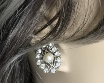 Pearl earrings, rhinestone studs, bridal earrings, CZ earrings, vintage button earrings, pearl stud earrings, bridesmaid earrings