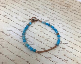 Blue Bracelet, Natural gemstone bracelet, blue beaded bracelet, Blue Crazy Lace Agate, Gemstone Jewelry, Copper bracelet, Gift for Her