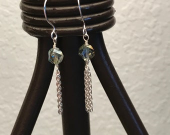 Crystal earrings, silver dangle earrings, French hoop earrings sterling silver, tassel earring