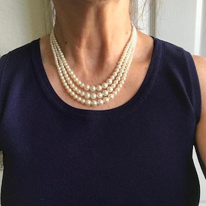 3 strand pearl necklace, Crown Pearl Necklace, Queens Pearls, Graduated Pearls, Wedding Jewelry, Swarovski pearl, Bridal Jewelry,Royal PN071 image 1