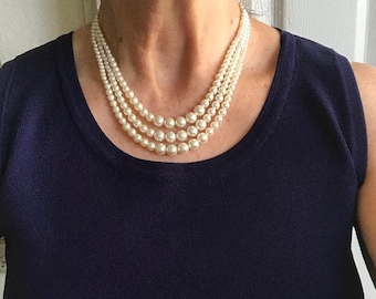 3 strand pearl necklace, Crown Pearl Necklace, Queens Pearls, Graduated Pearls, Wedding Jewelry, Swarovski pearl, Bridal Jewelry,Royal PN071