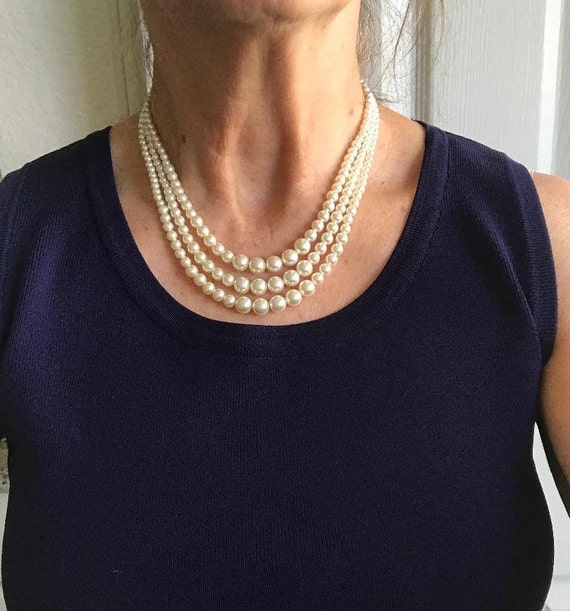 3 Strand Pearl Necklace Crown Pearl Necklace Queen Elizabeth | Etsy