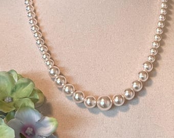 Luxury single strand graduated Swarovski pearl and crystal bridal necklace