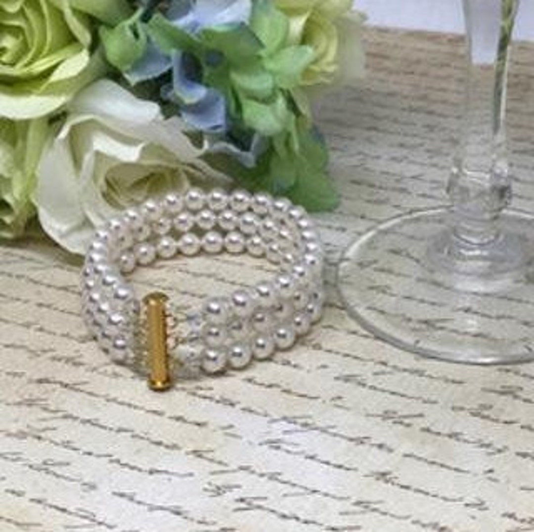 3 Strand Cuff, Bridal Pearl Bracelet, Bridesmaid Jewelry, Bridal Jewelry, Gold Pearl Bracelet ...