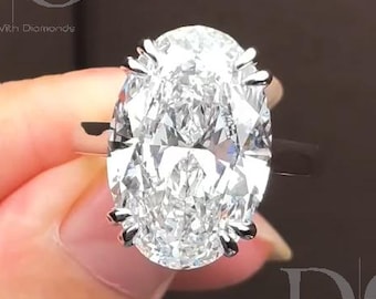 Ovale lab-gegroeide diamanten verlovingsring, dubbele klauwtand ovale diamanten ring IGI Certified Lab-diamantenring 14K 18K gouden bruidsvoorstelring
