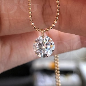 10K Solid Gold 1.00 Ct Floating Lab-Diamonds Necklace, Minimalist, Solitaire Necklace, Anniversary, Birthday, Valentine's Gifts For Her