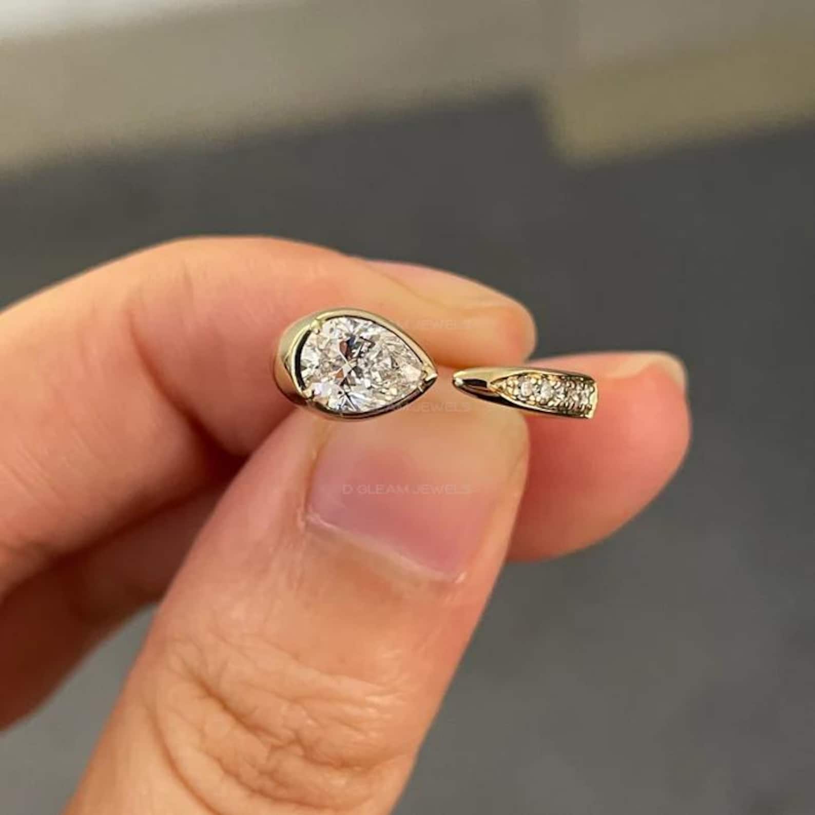 14K Yellow Gold Pear Shape Lab Diamond Ring 5x7mm Pear Cut Engagement ...