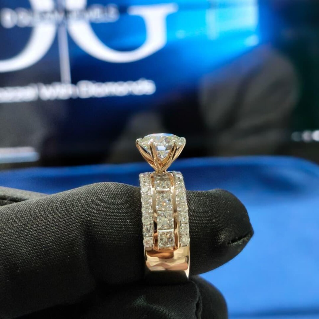 2 Carat Round Lab Grown Diamond Engagement Ring Set, Split Shank Pave ...