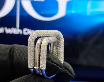 Diamond Pave Square Ring, Double U Shape White Gold Ring, Statement Diamond Band, Modern Geometric Ring, Luxury Cocktail Ring