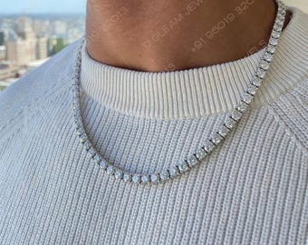 Collar de tenis con diamantes cultivados en laboratorio, 1 quilate por piedra, collar de lujo de oro de 14 quilates, joyería fina minimalista y elegante, regalo para hombre.