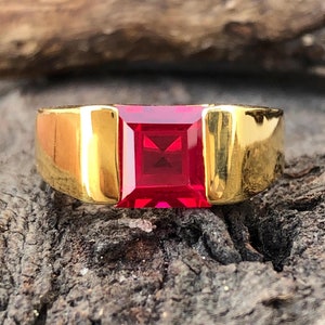 Ruby Engagement ring for man, 8mm 4ct 14k Gold Ruby Red Color Gemstone 925 Sterling Silver Mens Gift Jewelry July Birthstone Wedding Band