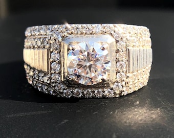 925 Sterling Silber Moissanit Ring für Männer Verlobungsring 1/2/3ct D Farbe VVS Zertifiziert Moissanite Herrenschmuck Herrenschmuck