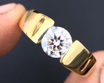 14k Solid Gold Moissanite Verlobungsring für Mann, Moissanite Herrenring Ehering D Farbe VVS zertifizierter Moissanite Geschenkring für Mann