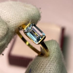 14k Gold Aquamarine Engagement Ring,925 Sterling Silver March Birthstone, 1.5ct Natural Gemstone Wedding Ring Mother&#39;s/wife Gift