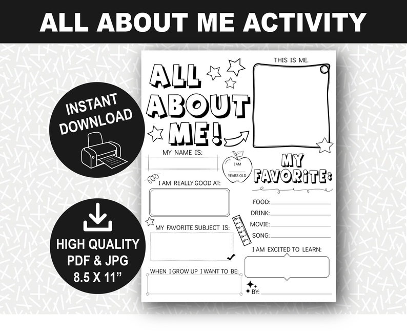 All About Me Printable, Back to School Worksheet Kids, Coloring Page ...