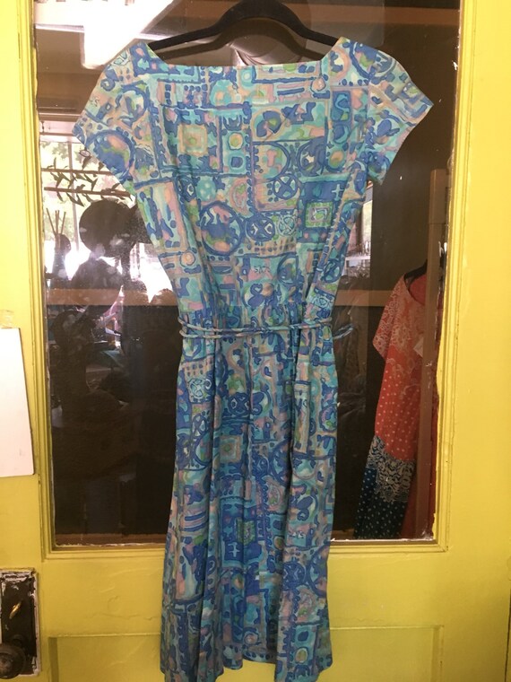 McMullen 1950s dress blue tribal batik print