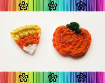 PATTERN-Crochet Pumpkin and Candy Corn Applique-Perfect for Halloween and Autumn