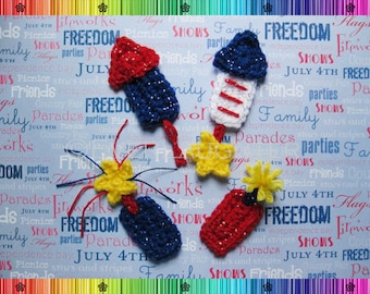 Rocket Firework and Firecracker Applique  - CROCHET PATTERN (PDF)